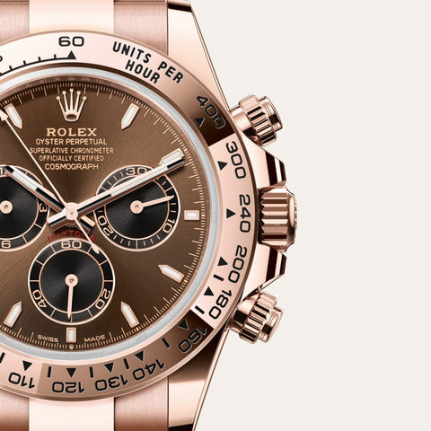 Dial closeup of a Rolex Cosmograph Daytona watch