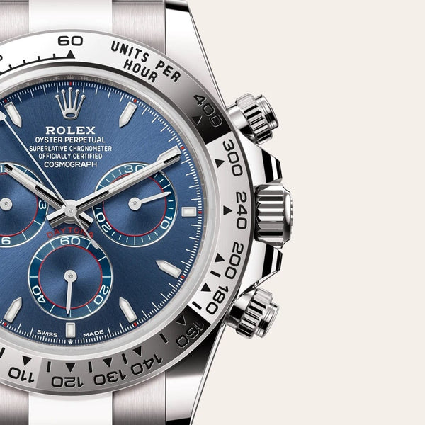 Dial closeup of a Rolex Cosmograph Daytona watch