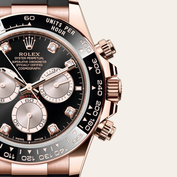 Dial closeup of a Rolex Cosmograph Daytona watch