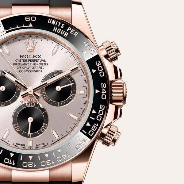 Dial closeup of a Rolex Cosmograph Daytona watch