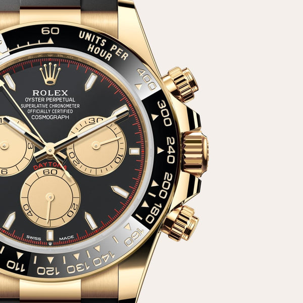 Dial closeup of a Rolex Cosmograph Daytona watch