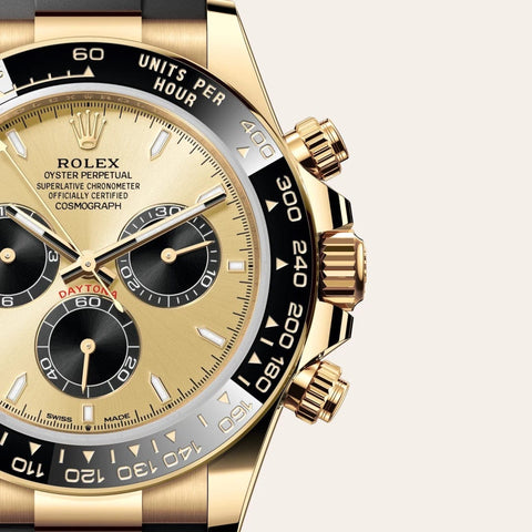 Dial closeup of a Rolex Cosmograph Daytona watch