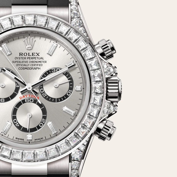 Dial closeup of a Rolex Cosmograph Daytona watch