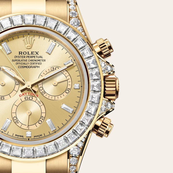 Dial closeup of a Rolex Cosmograph Daytona watch