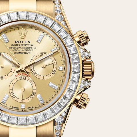 Dial closeup of a Rolex Cosmograph Daytona watch