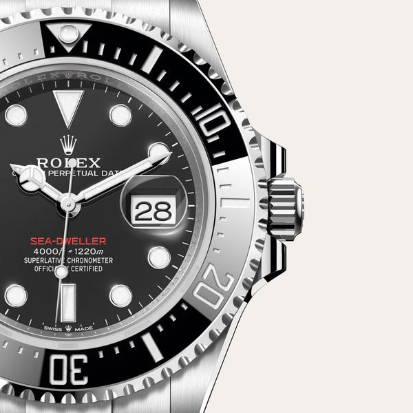 Dial closeup of a Rolex Sea-Dweller watch