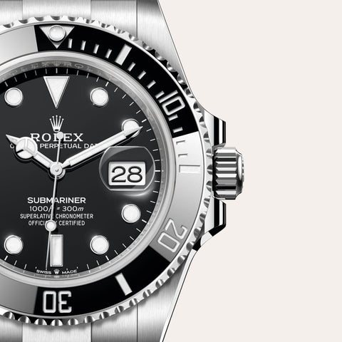 Dial closeup of a Rolex Submariner watch