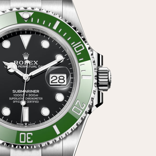 Dial closeup of a Rolex Submariner watch
