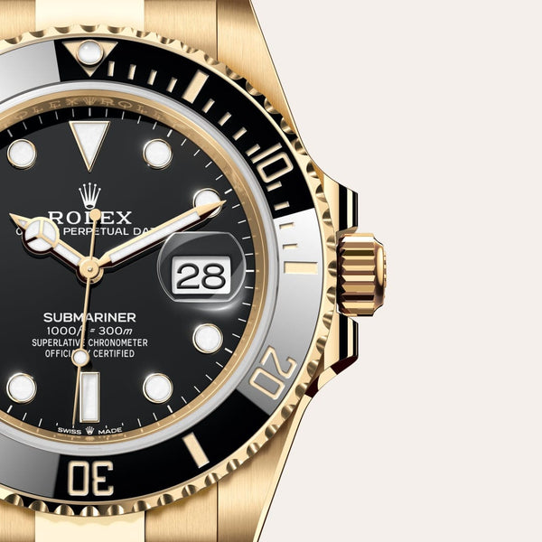 Dial closeup of a Rolex Submariner watch