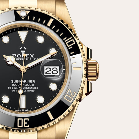 Dial closeup of a Rolex Submariner watch