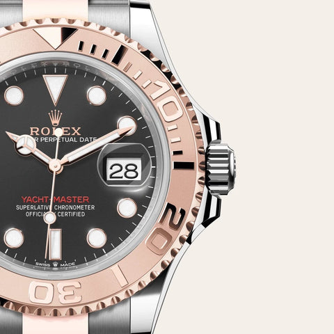 Dial closeup of a Rolex Yacht-Master watch