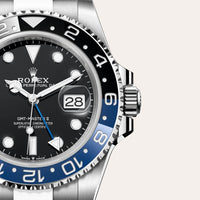 Dial closeup of a Rolex GMT-Master II watch