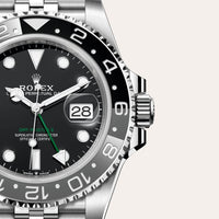 Dial closeup of a Rolex GMT-Master II watch