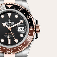 Dial closeup of a Rolex GMT-Master II watch