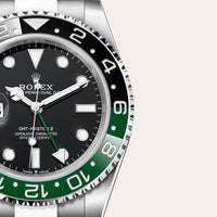 Dial closeup of a Rolex GMT-Master II watch