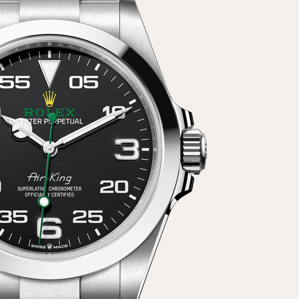 Dial closeup of a Rolex Air-King watch