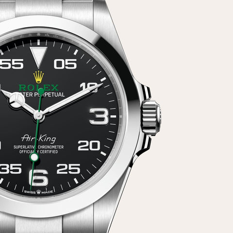 Dial closeup of a Rolex Air-King watch