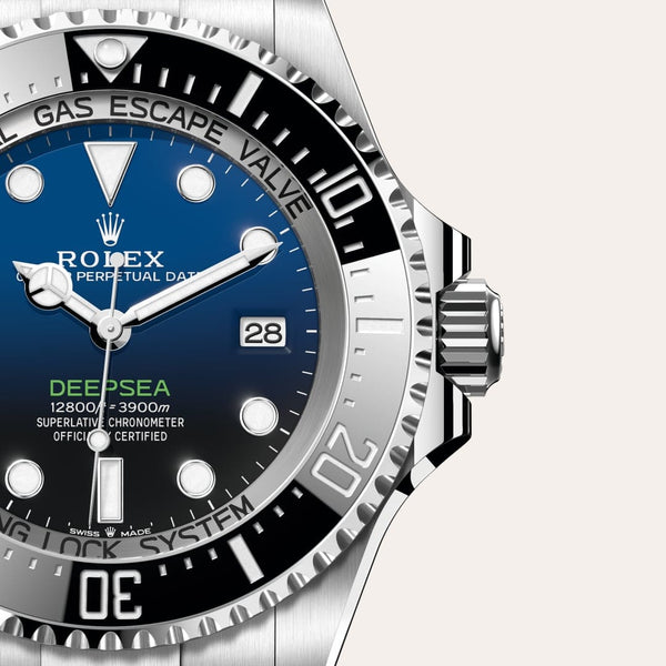 Dial closeup of a Rolex Deepsea watch