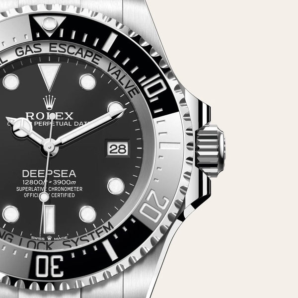 Dial closeup of a Rolex Deepsea watch