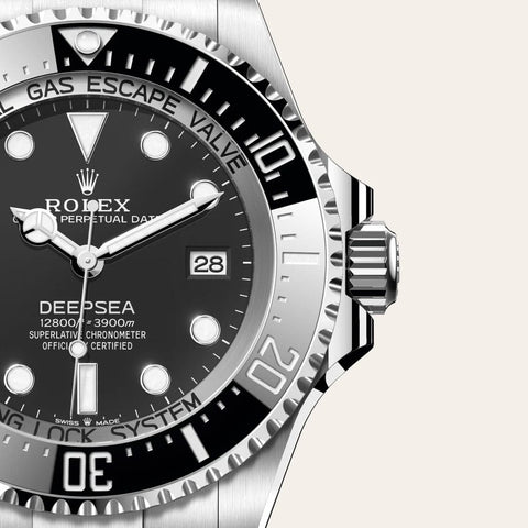 Dial closeup of a Rolex Deepsea watch