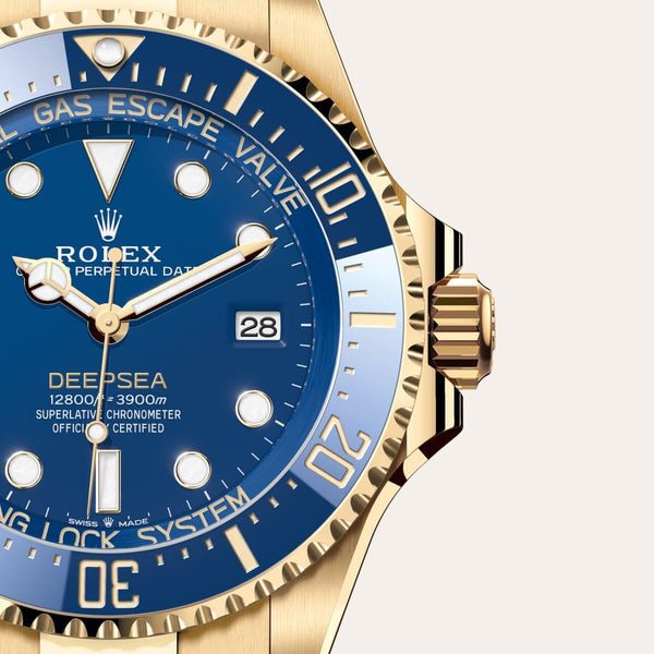 Dial closeup of a Rolex Deepsea watch