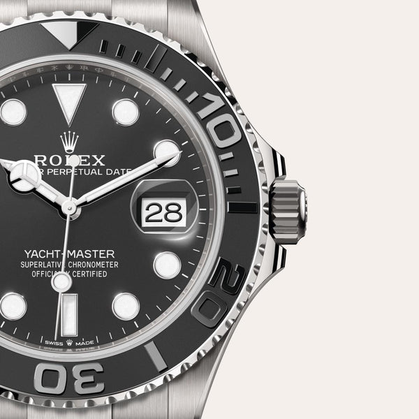 Dial closeup of a Rolex Yacht-Master watch