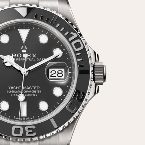Dial closeup of a Rolex Yacht-Master watch