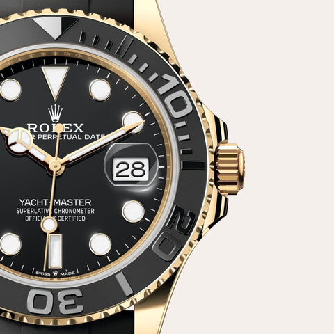 Dial closeup of a Rolex Yacht-Master watch