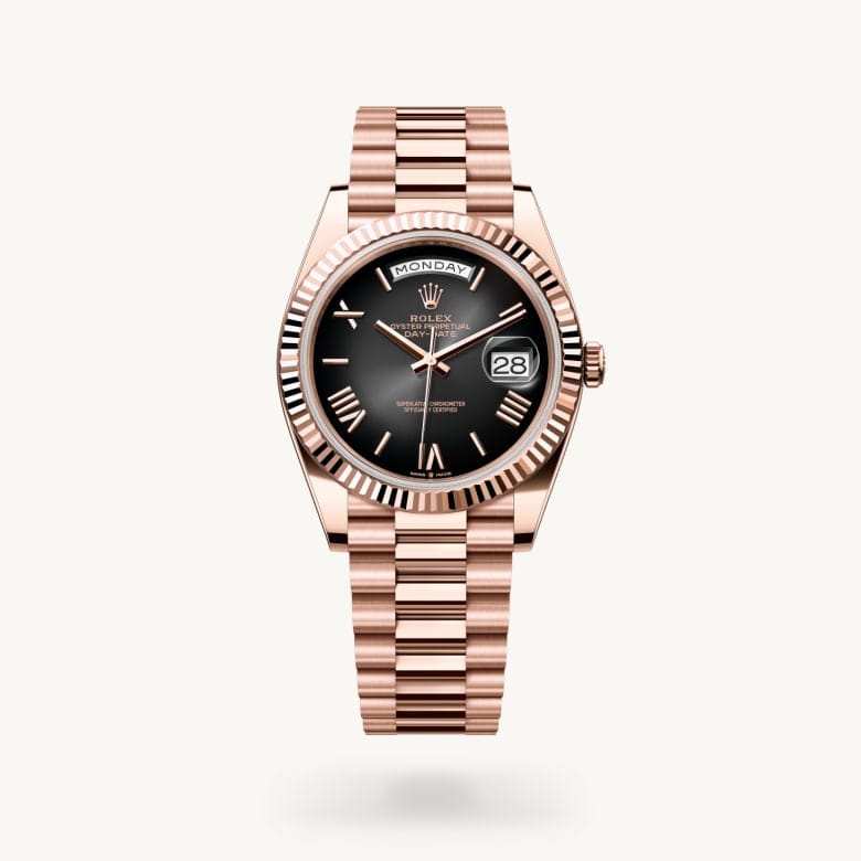 ROIS des ROIS EXTRA ゴールドブランデーロワデロワ エクストラ Rolex Day-Date in 18 kt Everose gold, M228235-0055 – Long's Jewelers