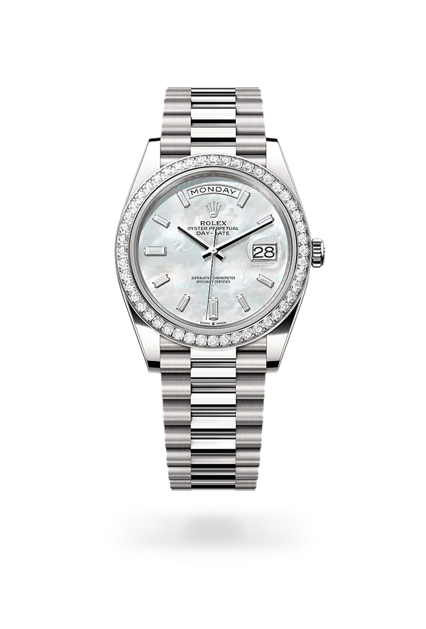  Day-Date 40 with Oyster, 40 mm, white gold and diamonds