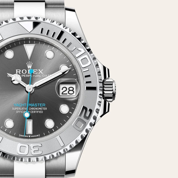Dial closeup of a Rolex Yacht-Master watch