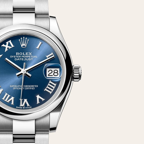 Dial closeup of a Rolex Datejust watch