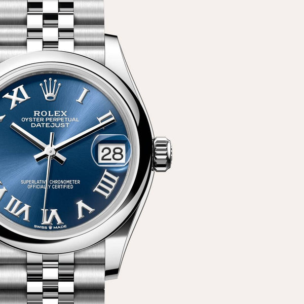 Dial closeup of a Rolex Datejust watch