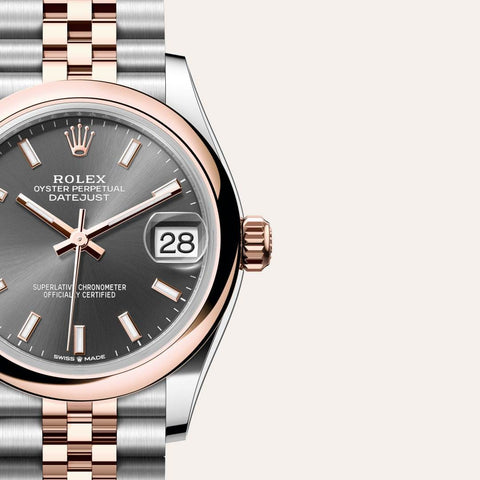 Dial closeup of a Rolex Datejust watch