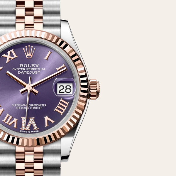 Dial closeup of a Rolex Datejust watch