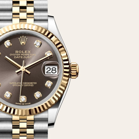 Dial closeup of a Rolex Datejust watch