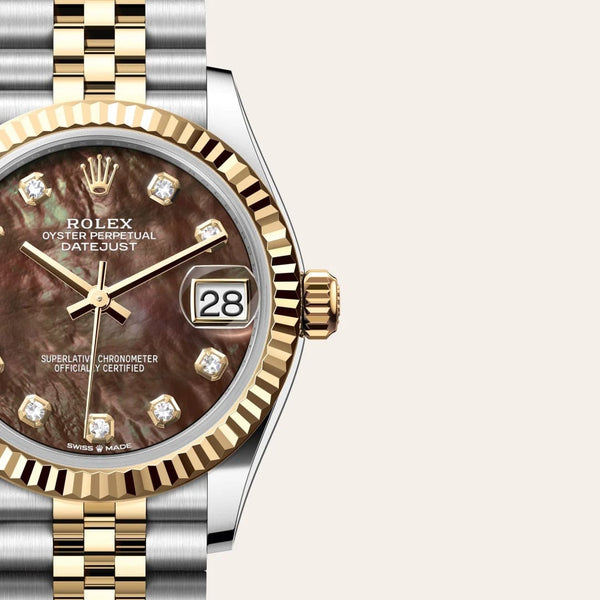 Dial closeup of a Rolex Datejust watch