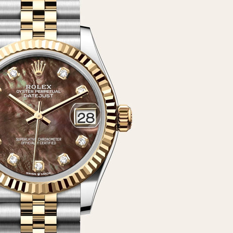 Dial closeup of a Rolex Datejust watch