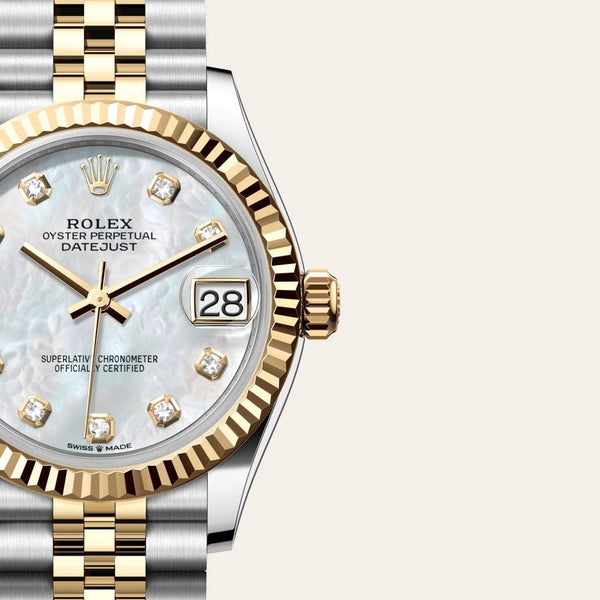 Dial closeup of a Rolex Datejust watch