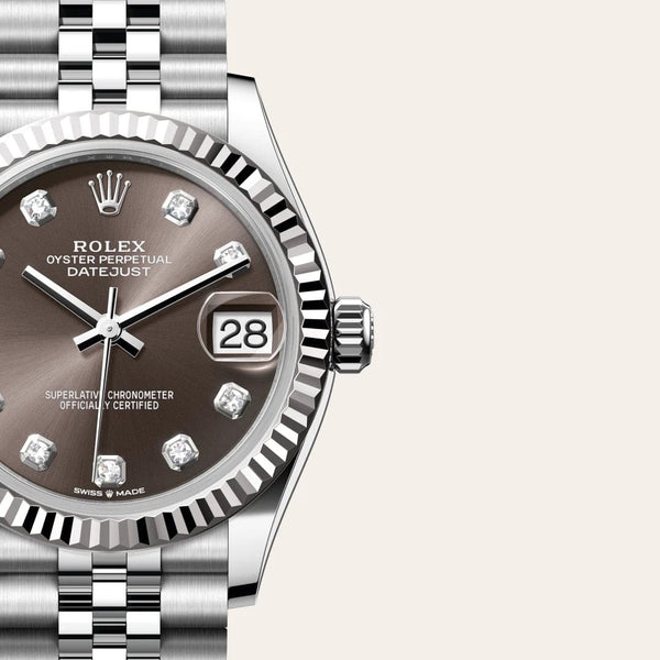 Dial closeup of a Rolex Datejust watch