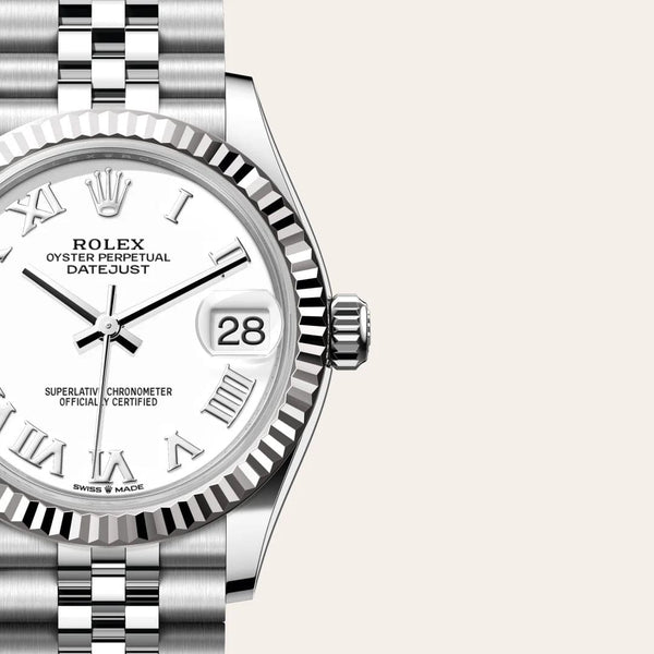 Dial closeup of a Rolex Datejust watch