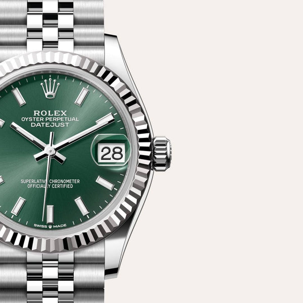 Dial closeup of a Rolex Datejust watch