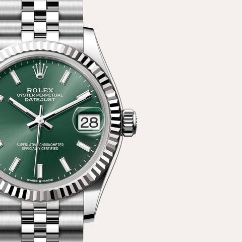 Dial closeup of a Rolex Datejust watch