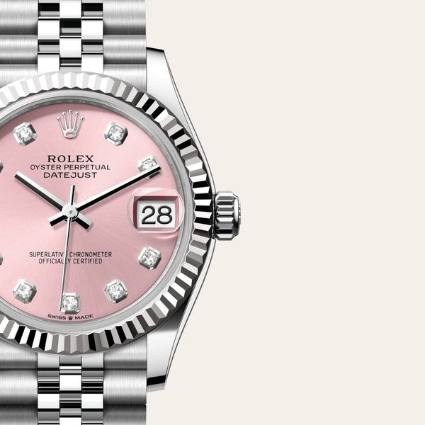 Dial closeup of a Rolex Datejust watch