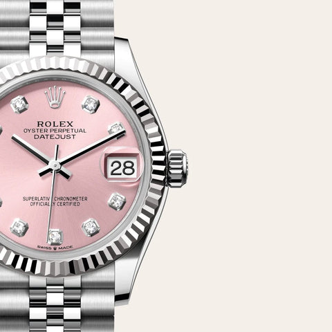 Dial closeup of a Rolex Datejust watch