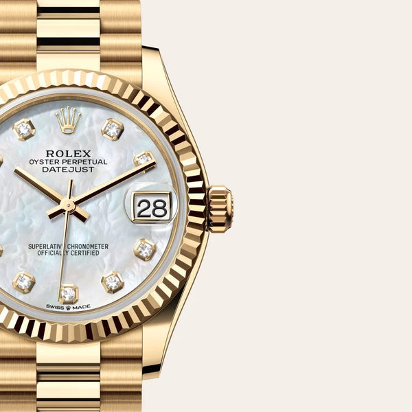 Dial closeup of a Rolex Datejust watch
