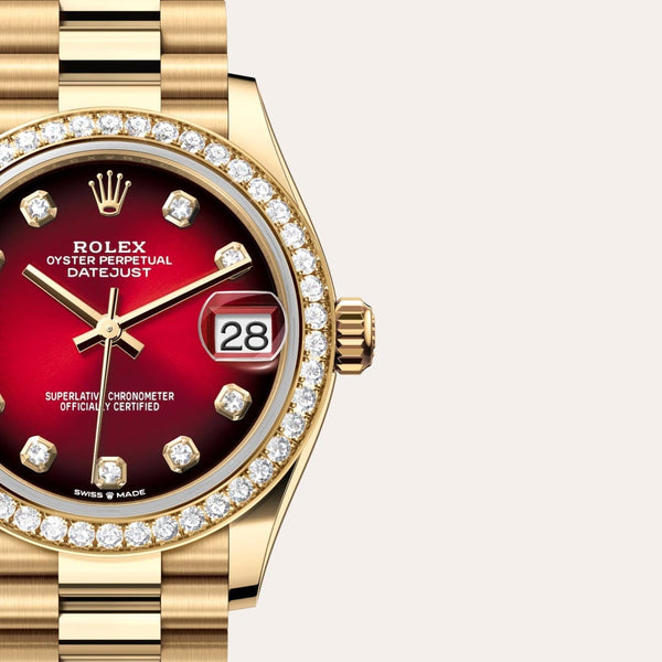 Dial closeup of a Rolex Datejust watch