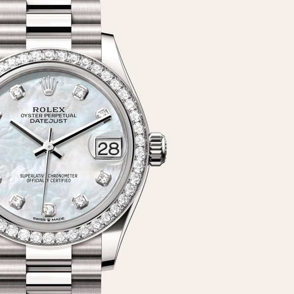 Dial closeup of a Rolex Datejust watch