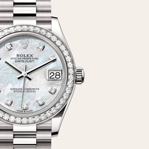 Dial closeup of a Rolex Datejust watch