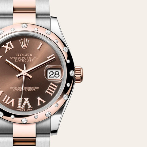 Dial closeup of a Rolex Datejust watch